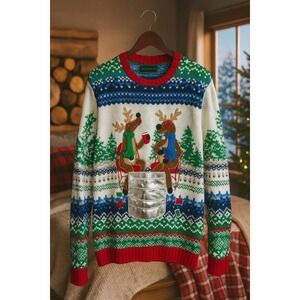 Blizzard Bay Men's XL Ugly Christmas Sweater Drunk Reindeer Keg Party NWT